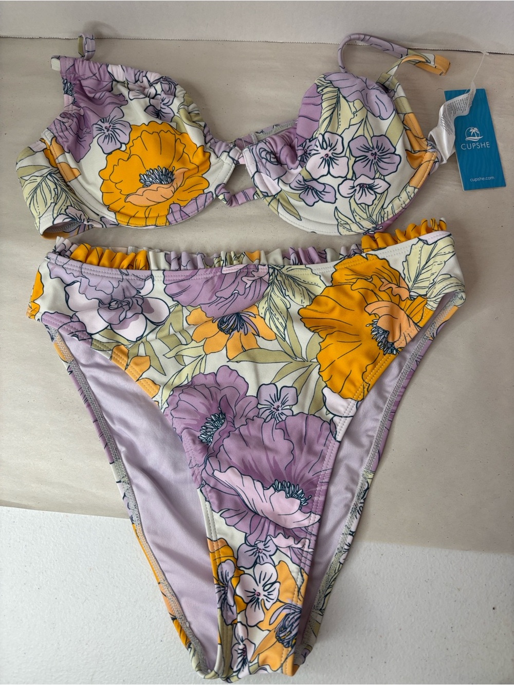 Cupshe High Waisted Push Up Cheeky Drawstring Two Piece Bathing Suit